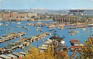 SEATTLE WA~PORTAGE BAY & YACHT CLUB-UNIVERSITY MEDICAL CTR POSTCARD 1958 PSTMK