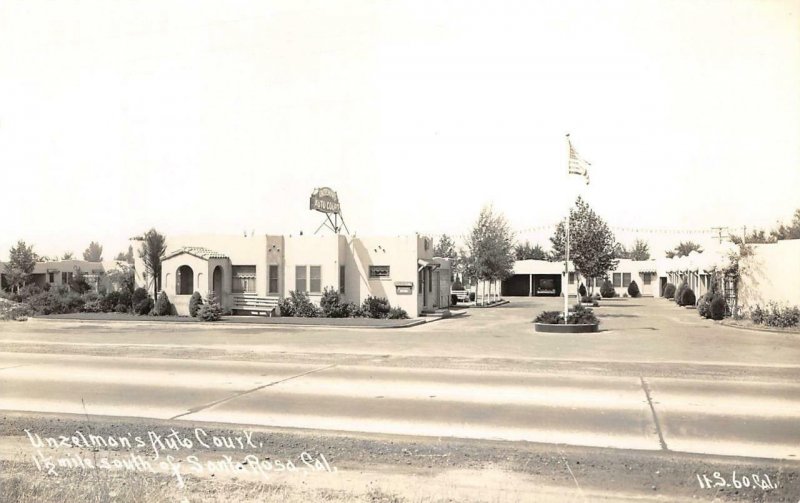 RPPC UNZELMAN'S AUTO COURT Santa Rosa, CA Roadside Motel c1930s Vintage Postcard