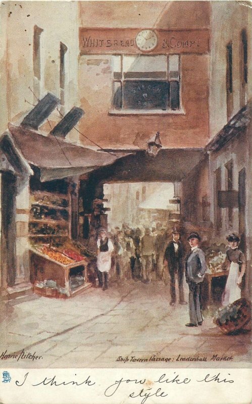 Postcard Artist signed Raphael Tuck painting Leadenhall market