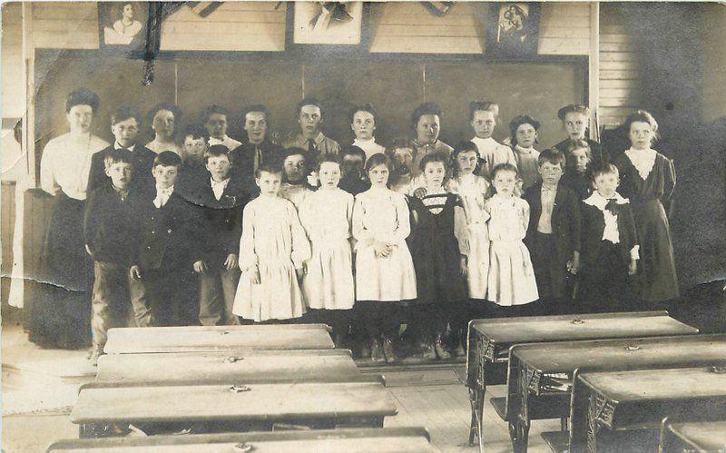 1908 Minnesota School House Class Interior Group Photo RPPC real photo 258