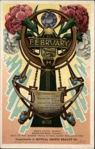 Art Nouveau Zodiac Birth Stone February Pisces Aenz Postcard w/ Advertising