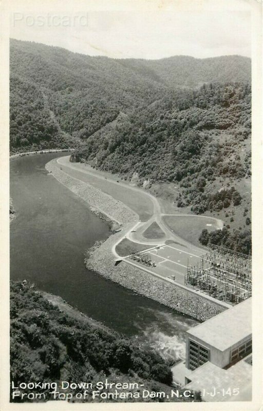 NC, Fontana Dam, North Carolina, Top View Looking Downstream, RPPC