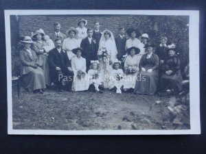 Wedding Group Portrait BRIDE & GROOM Old RP Postcard Brunton & Son of Burnley