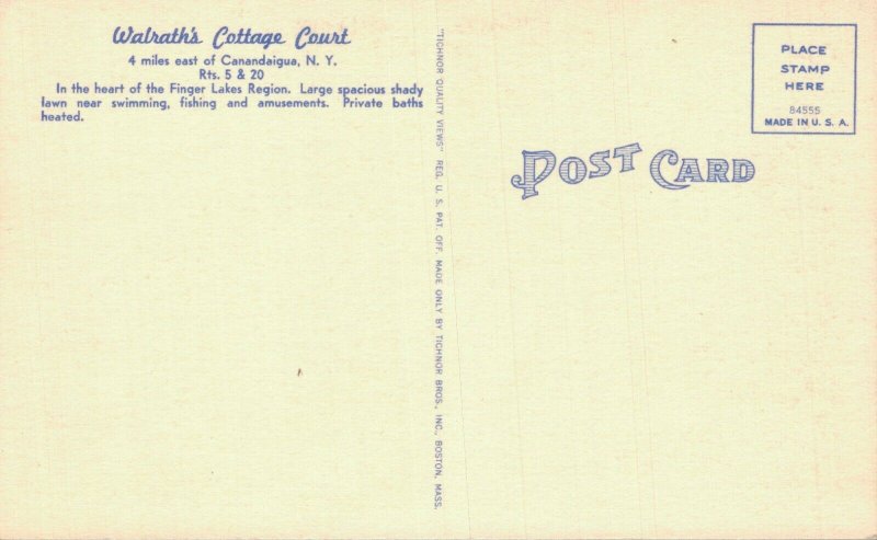 USA Walrath's Cottage Court Canandaigua New York Linen Postcard 03.53