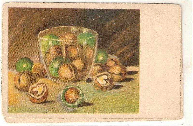 Still Life. Fuits: Lot of four fine paintings vintage Spanish postcards, Signed