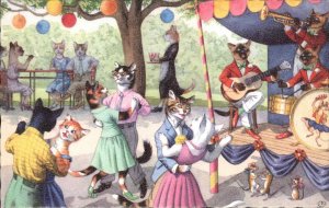 Fantasy Dressed Animals Cats Dancing Concert Mainzer Vintage Postcard