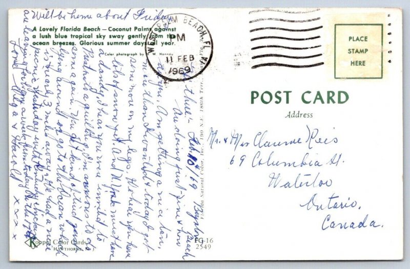 Busy Beach Scene, Florida, Vintage 1969 Chrome Postcard