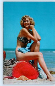 Risque Cheesecake BATHING BEAUTY at Ocean ~ IT'S A LOVELY DAY c1950s  Postcard