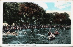 A Mile High Bathing Beach Denver Colorado Vintage Postcard C204