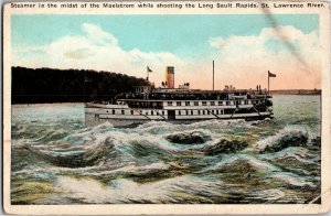 Steamer in Maelstrom, Long Sault River St Lawrence River Vintage Postcard T37