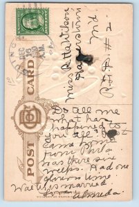 Christmas Postcard Ringing Bell Holly Berries Embossed Bamforth Quincy PA 1910