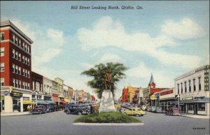 Griffin Georgia GA Street Scene Cars 1940s Linen Postcard