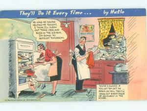 Linen Comic signed MAN HELPS WIFE DO THE DISHES AC6936