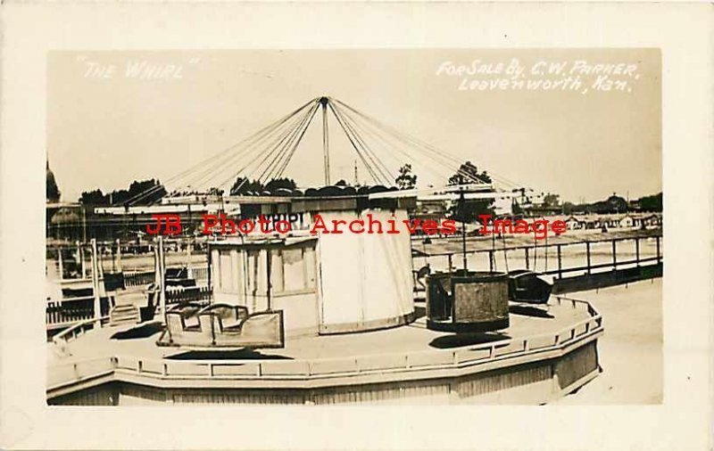 Advertising Postcard, RPPC, CW Parker Amusement Co, The Whirl Carousel