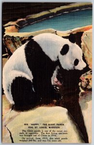 Vtg St Louis Missouri MO Zoo See Happy The Giant Panda Bear 1940s Linen Postcard