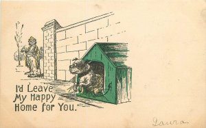 Postcard C-1905 Hobo bulldog kennel Happy Home Comic humor undivided 23-9442