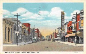 Main Street Theater Looking West Watertown Wisconsin 1936 postcard