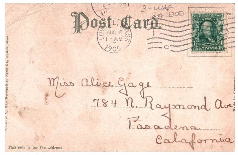 Lowell High School Massachusetts Postcard Posted 1905