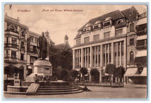 1914 Markt Mit Kaiser Wilhelm-Denkmal Graudenz Germany Antique Postcard