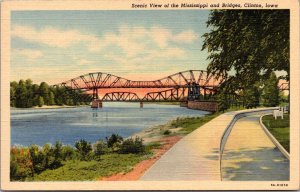 Scenic View of the Mississippi and Bridges, Clinton IA Vintage Postcard S74