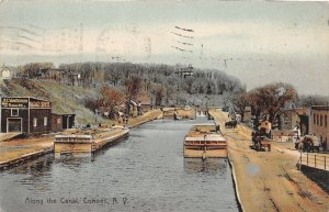 PC1/ Cohoes New York Postcard c1910 Canal Boats Wagons Stores  391