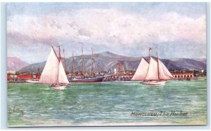 HONOLULU, HI Hawaii ~ The HARBOR ~ SAILBOATS c1910s Tuck Oilette Postcard