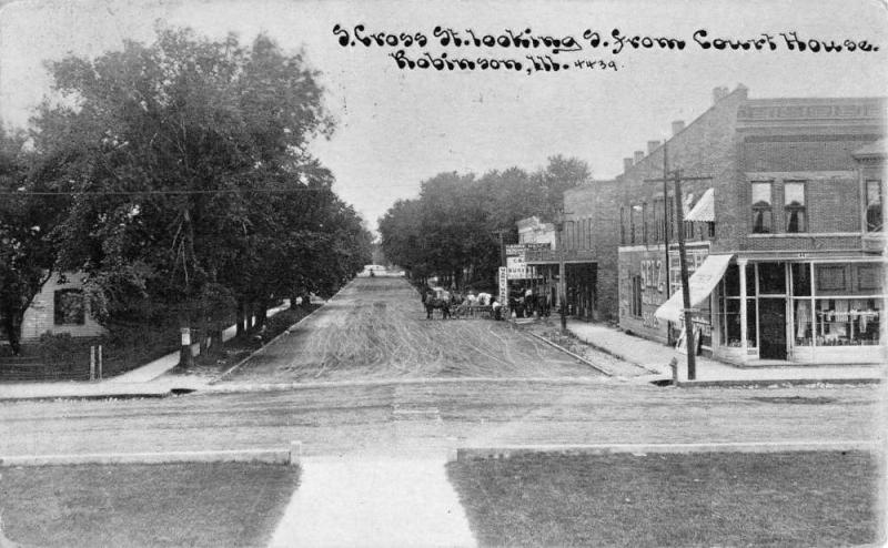 Robinson Illinois Cross Street Scene Historic Bldgs Antique Postcard K69056