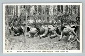 Aberdeen Proving Ground MD, Army Soldiers, Obstacle Course, Chrome Postcard