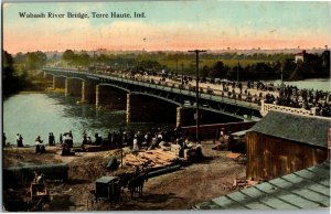 View of Wabash River Bridge, Terre Haute IN Vintage Postcard W40