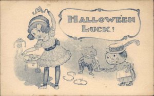 Halloween Little Girl Pumpkin Head Creatures S601 Barton & Spooner Postcard