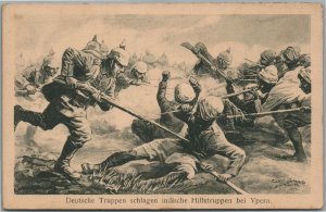 YPERN BELGIUM GERMANS FIGHT w/ INDIAN CORPS MILITARY ANTIQUE POSTCARD