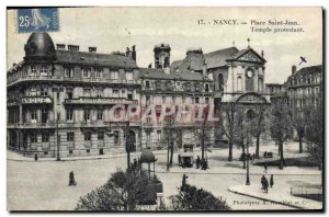 Old Postcard Nancy Place St Jean and Protestant church