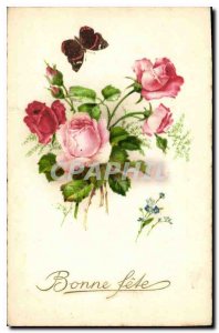 Old Postcard Bonne Fete Flowers