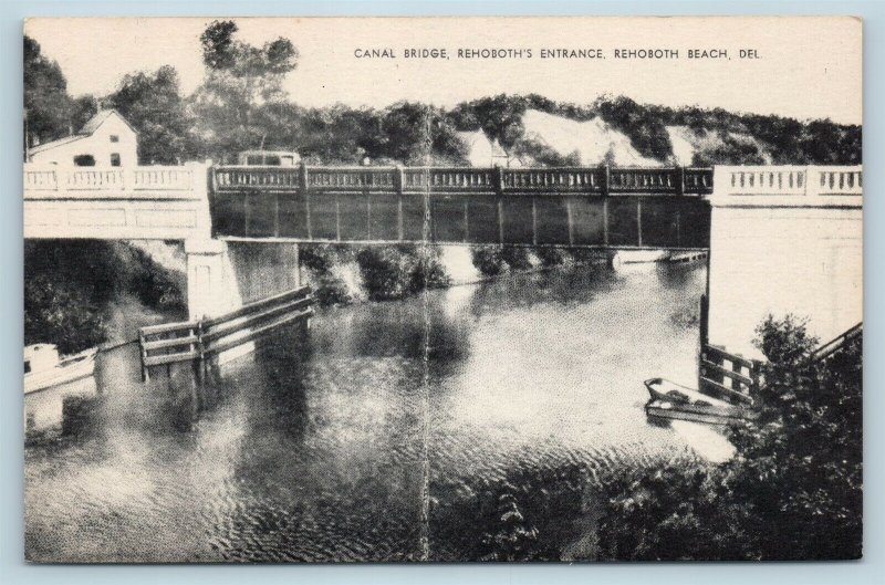 Postcard DE Rehoboth Beach Canal Bridge Entrance to Rehoboth Vintage Linen T11