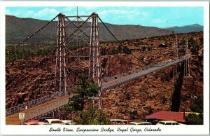Suspension Bridge Postcard Royal Gorge Colorado w/ Old Cars