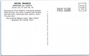 c1950s Beresford, SD Motel Francis Motor Lodge US Hwy 77 SD 46 Postcard Inn A170