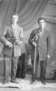 Real Photo Postcard Two Violin Player Musicians in a Photo Studio~115886