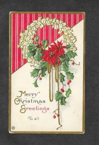Christmas Embossed Holly Wreath Picture Postcard!