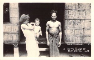 WW2 Era, War in the Pacific, RPPC New Guinea Native Family, Old Postcard