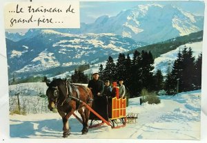 Vintage French Postcard Le Traineau de Grand-Pere Family Sleigh Mont Blanc 1980