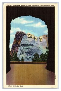 Mount Rushmore from Iron Mountain Tunnel Black Hills SD UNP Linen Postcard O17