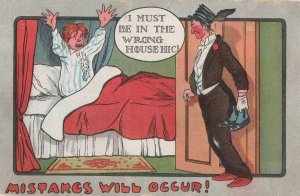 Bedroom Intruder Drunk On Lady Peeping Tom Fancy Dress Old Comic Postcard