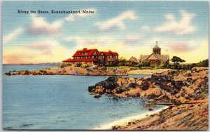 Along the Shore Kennebunkport Maine ME Rocky Shore Building Postcard