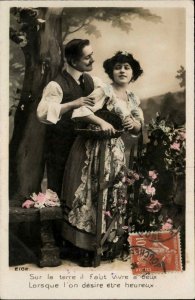 Beautiful Woman Romance Marriage Tinted Stamp on Front RPPC Real Photo Postcard