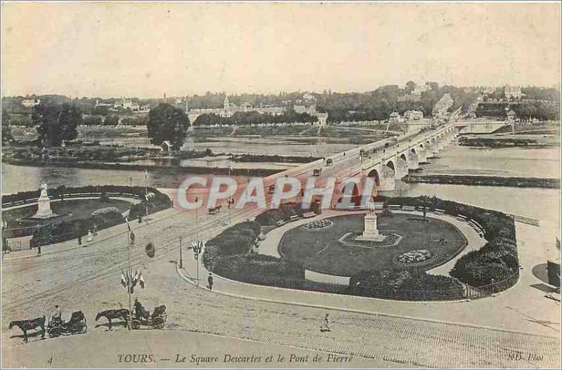 Old Postcard Tours Square Descartes and the stone bridge