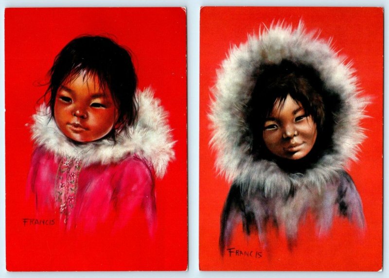 2 - 4 x 6 Postcards PITUTOK & EKALUK Canadian Eskimo Children DOROTHY FRANCIS