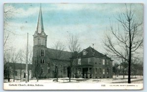 ATTICA, IN Indiana ~ CATHOLIC CHURCH  1910  Photoette Fountain County  Postcard