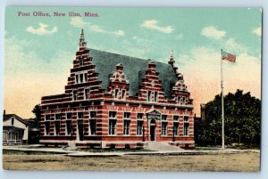 New Ulm Minnesota MN Postcard Post Office Building Exterior Street Trees Scene