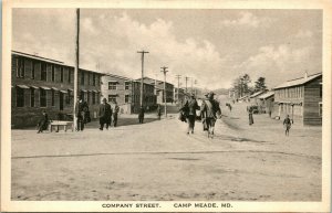 Vtg Postcard Camp Meade Maryland MD Company Street View w Barracks UNP