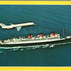 c1960s Long Beach CA Queen Mary Ship Birds Eye Douglass DC-9 Jet Oversized PC 3T